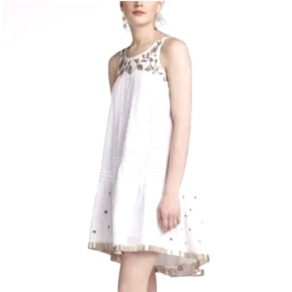 NWT Anthropologie Leifnotes Eyelet Embroidered Hand Beaded Assymetric Dress. 2 - Picture 3 of 11